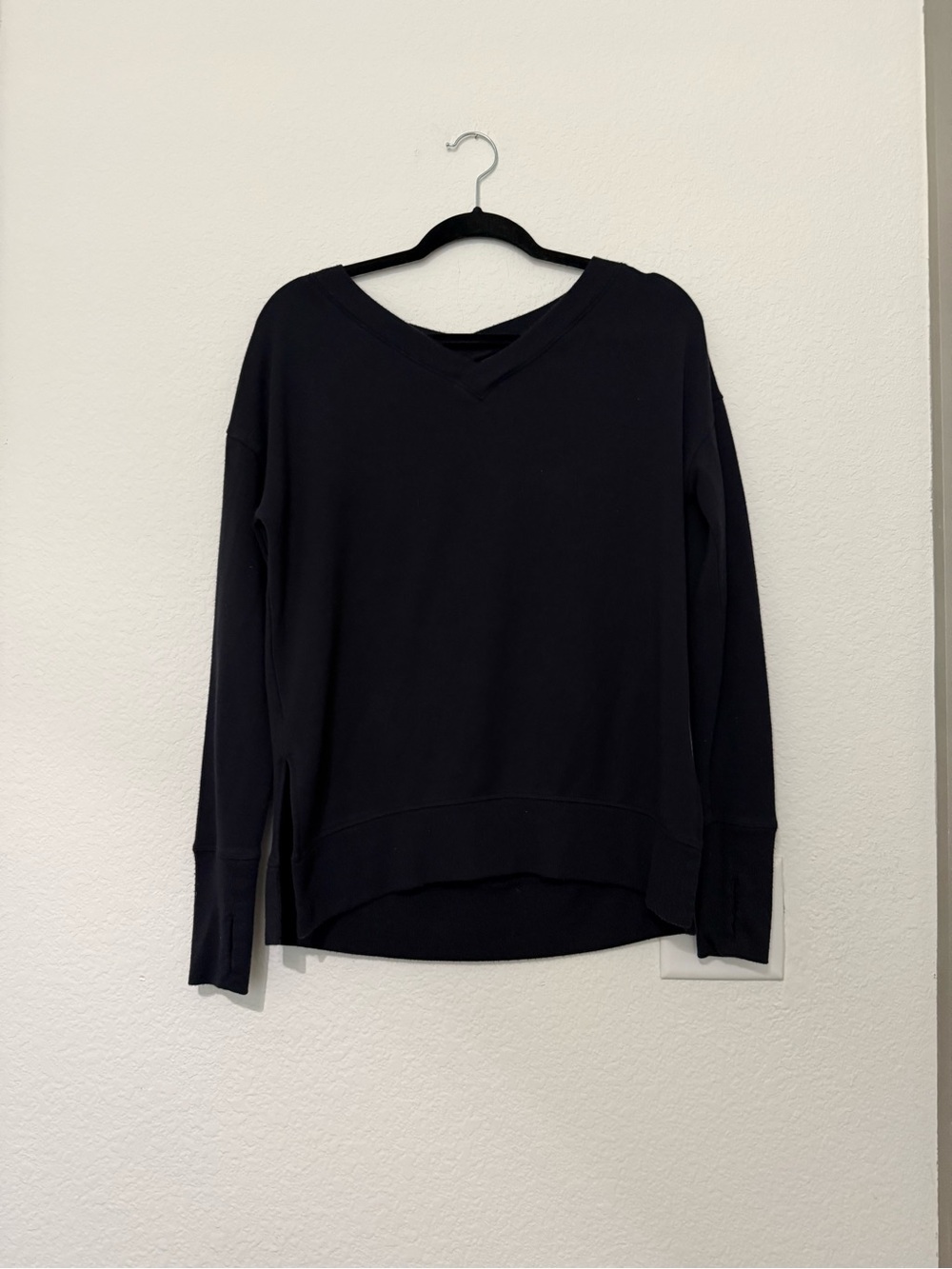 Athleta Black V-Neck Pullover Sweatshirt